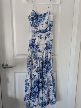 Anthropologie Blue and White Floral Maxi Dress